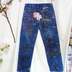 SLICK-BUD FASHIONS JEANS SIZE 34X30 IN A BEAUTIFUL splatter paint design ♥️